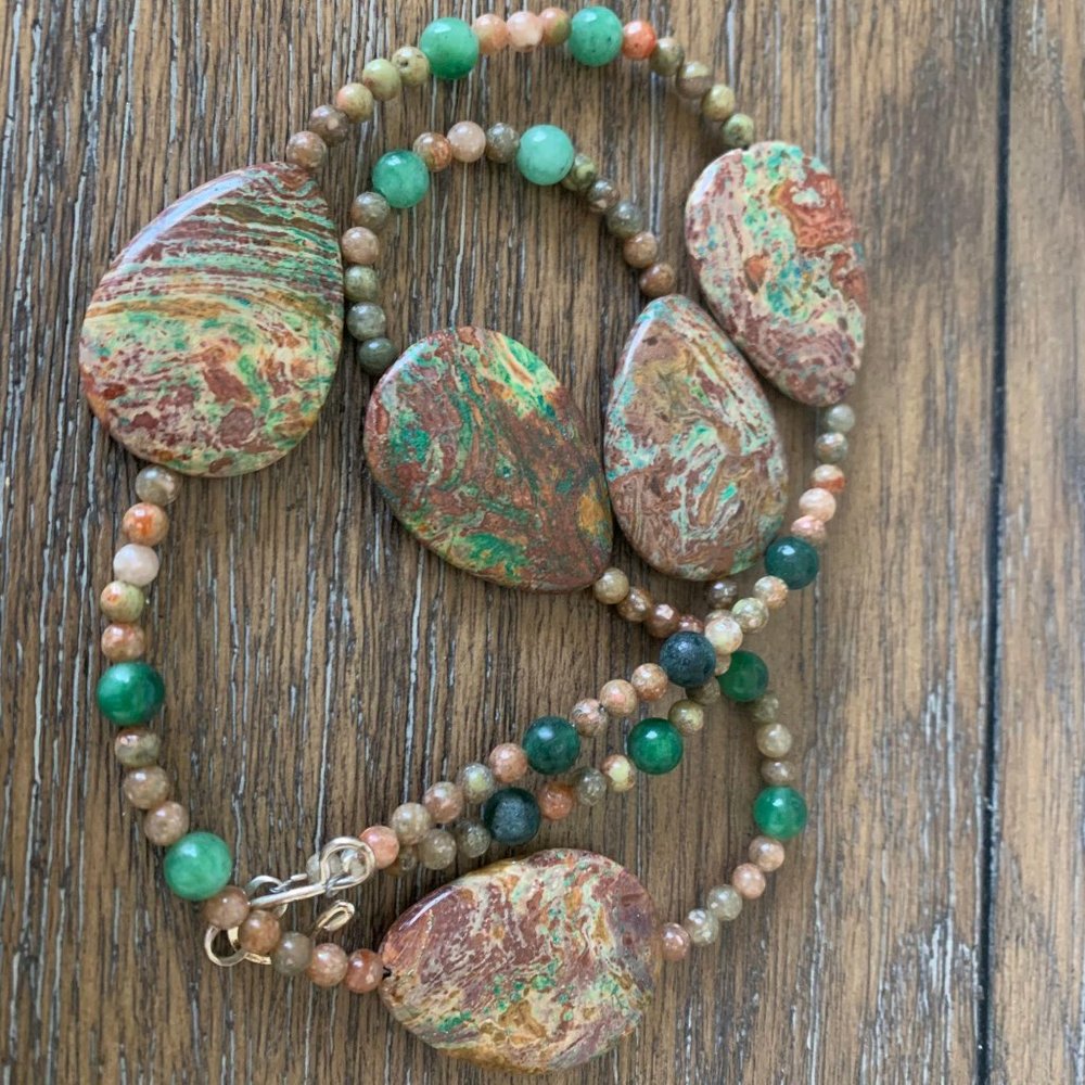 Unakite Jasper Necklace 11″